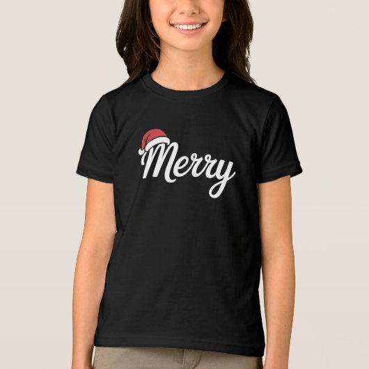 Bold Black Merry Christmas Santa Hat Tri-Blend Shirt (Voorkant)