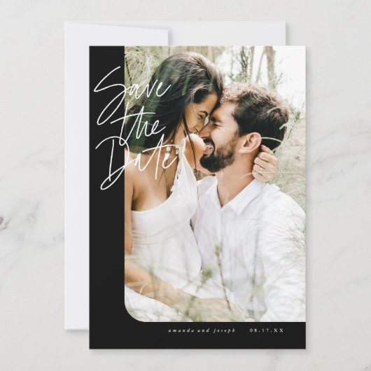 Bold Black Modern Rond Edge Lijst Foto Save The Date (Voorkant)