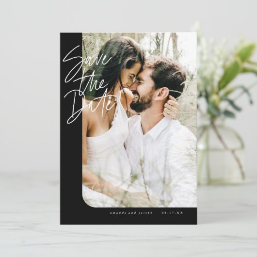 Bold Black Modern Rond Edge Lijst Foto Save The Date (Staand voorkant)