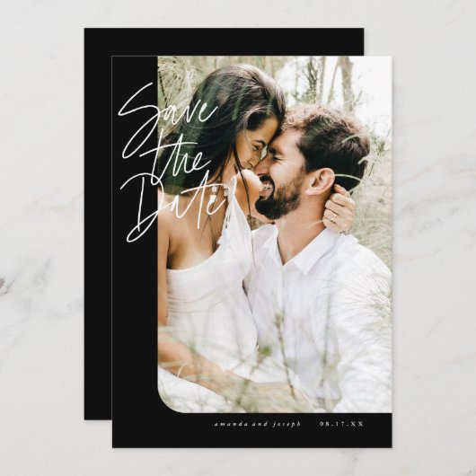 Bold Black Modern Rond Edge Lijst Foto Save The Date (Voorkant / Achterkant)