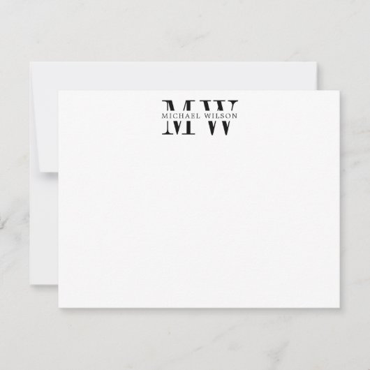 Bold Black Monogram Initiaal Naam Notitiekaartje (Voorkant)