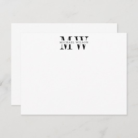 Bold Black Monogram Initiaal Naam Notitiekaartje (Voorkant / Achterkant)