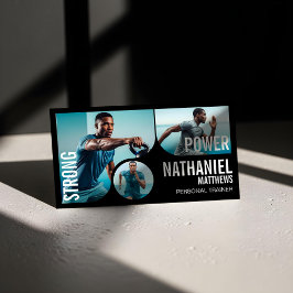 Bold Black Personal Trainer Fitness Gym Coach QR Visitekaartje
