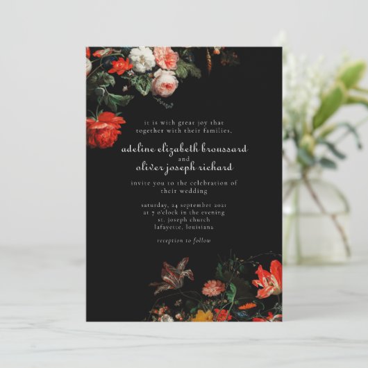 Bold Black & Red Floral Weddenschap (Staand voorkant)