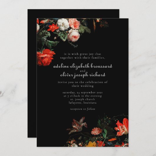 Bold Black & Red Floral Weddenschap (Voorkant / Achterkant)