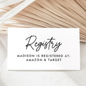 Bold Black Script Baby shower Registry Informatiekaartje