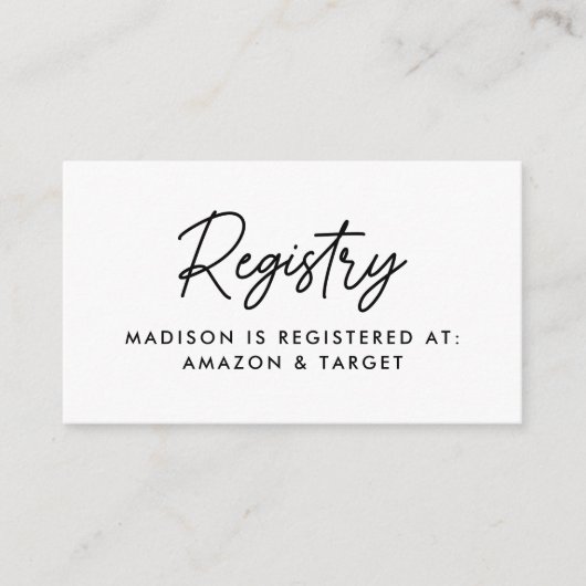 Bold Black Script Baby shower Registry Informatiekaartje (Voorkant)
