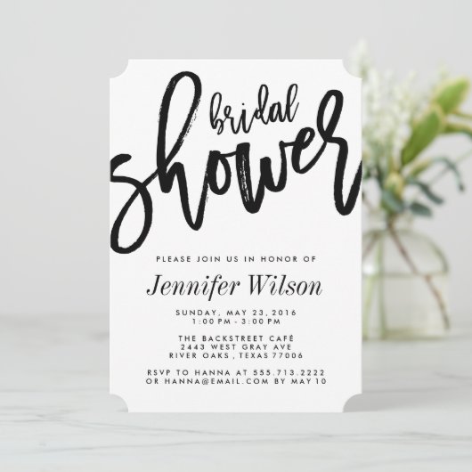 Bold Black Script Modern Bridal Shower-uitnodiging Kaart (Staand voorkant)