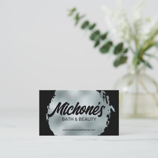 Bold Black Silver Foil Modern Luxe Glamoureus Visitekaartje (Staand voorkant)