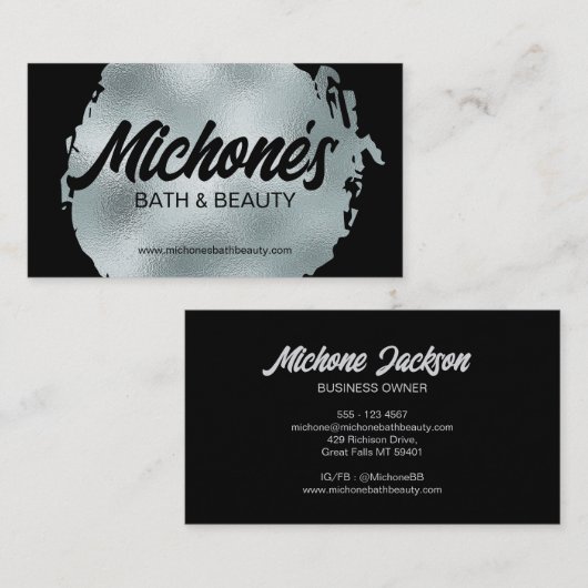Bold Black Silver Foil Modern Luxe Glamoureus Visitekaartje (Voorkant / Achterkant)