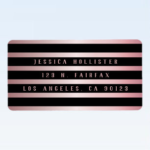 Bold Black Stripes & Rose Gold   Return Address Etiket