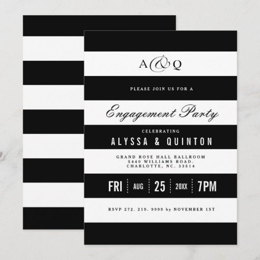 Bold Black Stripes Verlovingsfeestuitnodiging Kaart (Voorkant / Achterkant)