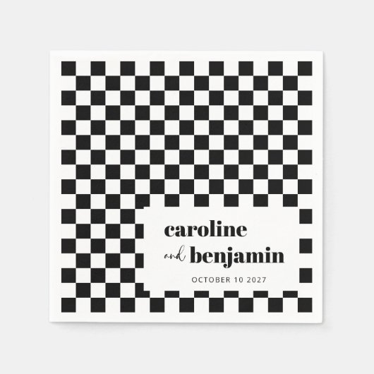 Bold Black White Checkerboard - Aangepaste bruilof Servet (Voorkant)