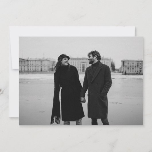 Bold Black White Elegant Modern Photo Weddenschap Kaart (Achterkant)