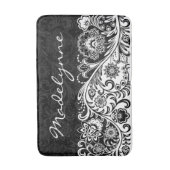 Bold Black White Floral Design Bath Mat (Voorkant Verticaal)
