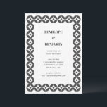 Bold Black White Geometric Retro Modern Wedding Kaart<br><div class="desc">This wedding invitation features a bold geometric border in classic black and white with a clean modern layout for the event details. The repeating tile pattern creates a striking graphic frame that feels both contemporary and timeless. Perfect for modern weddings, gallery venues, city celebrations, and minimalist ceremonies. A sophisticated choice...</div>