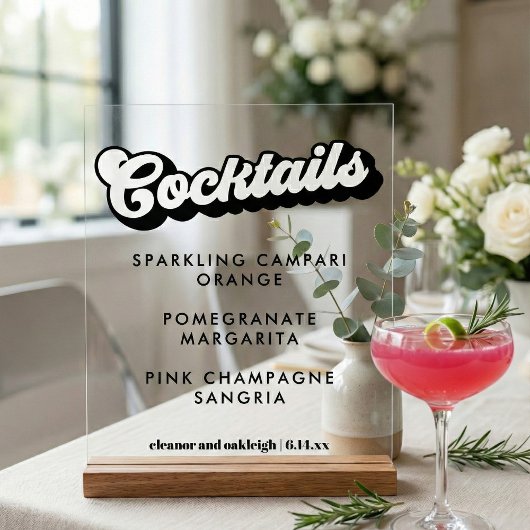 Bold Black White Groovy Wedding Cocktails Clear Acryl Bord