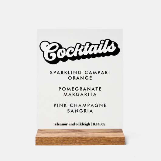 Bold Black White Groovy Wedding Cocktails Clear Acryl Bord (Voorkant)