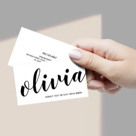 Bold Black White handgeschreven script kalligrafie Visitekaartje