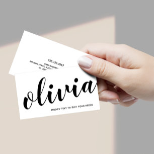 Bold Black White handgeschreven script kalligrafie Visitekaartje