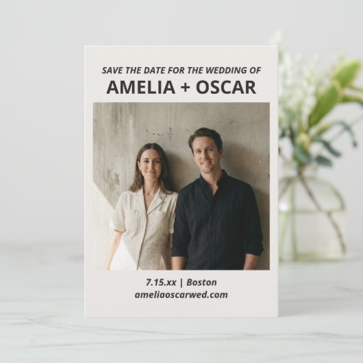 Bold Black White Photo Modern Typography Wedding Save The Date (Staand voorkant)