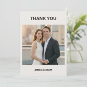 Bold Black White Photo Modern Wedding Custom Bedankkaart (Staand voorkant)