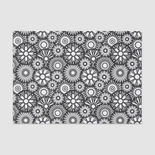 Bold Black White Retro 70s Graphic Daisy Pattern Tissuepapier (Voorkant)