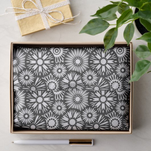 Bold Black White Retro 70s Graphic Daisy Pattern Tissuepapier (Geschenk)