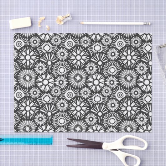 Bold Black White Retro 70s Graphic Daisy Pattern Tissuepapier (Craft)