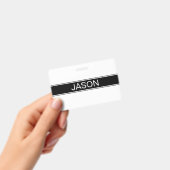 Bold Black & White Stripe Editable Text Badge (Handheld)