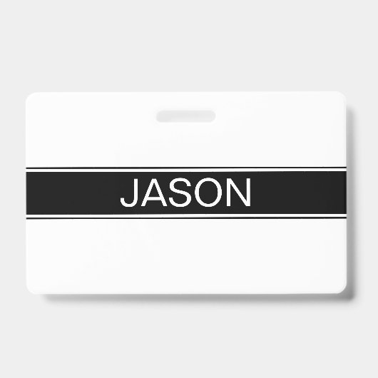 Bold Black & White Stripe Editable Text Badge (Voorzijde)