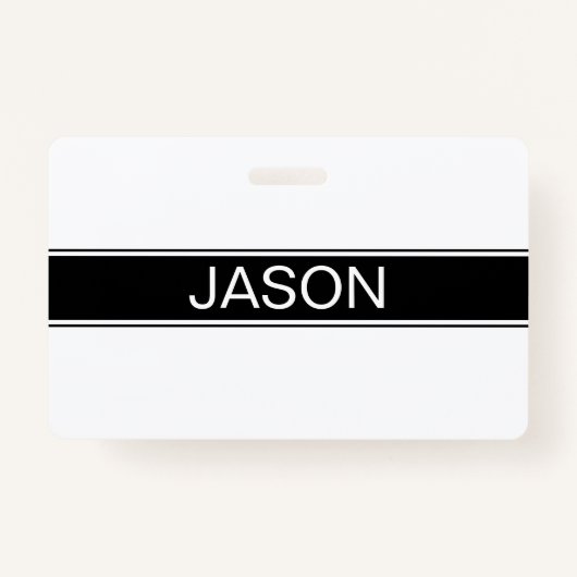 Bold Black & White Stripe Editable Text Badge (Voorkant)