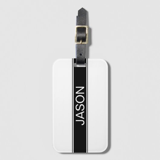 Bold Black & White Stripe Editable Text Bagagelabel (Voorkant (verticaal))