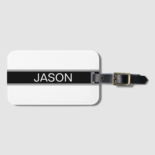 Bold Black & White Stripe Editable Text Bagagelabel (Voorkant (horizontaal))