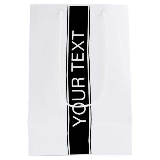 Bold Black & White Stripe Editable Text Medium Cadeauzakje (Achterkant)