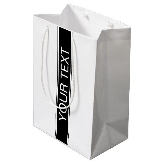Bold Black & White Stripe Editable Text Medium Cadeauzakje (Achterkant Gekanteld)