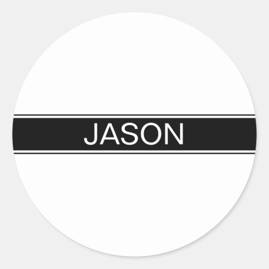 Bold Black & White Stripe Editable Text Ronde Sticker (Voorkant)