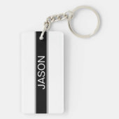 Bold Black & White Stripe Editable Text Sleutelhanger (achterkant)