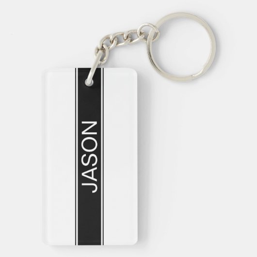 Bold Black & White Stripe Editable Text Sleutelhanger (achterkant)