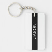 Bold Black & White Stripe Editable Text Sleutelhanger (Voorkant)