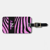 BOLD BLACK ZEBRA STRIPES NAME BLAUWGROEN GLITTER BAGAGELABEL (Voorkant horizontaal)