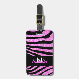 BOLD BLACK ZEBRA STRIPES NAME BLAUWGROEN GLITTER BAGAGELABEL
