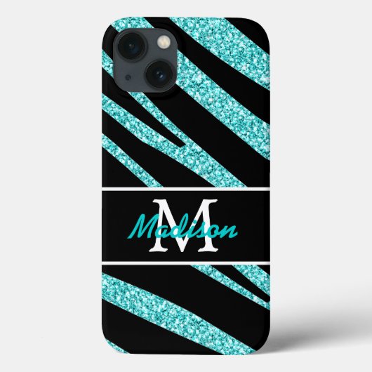 BOLD BLACK ZEBRA STRIPES NAME BLAUWGROEN GLITTER Case-Mate iPhone CASE (Achterkant)