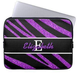 BOLD BLACK ZEBRA STRIPES NAME PAARSE GLITTER LAPTOP SLEEVE