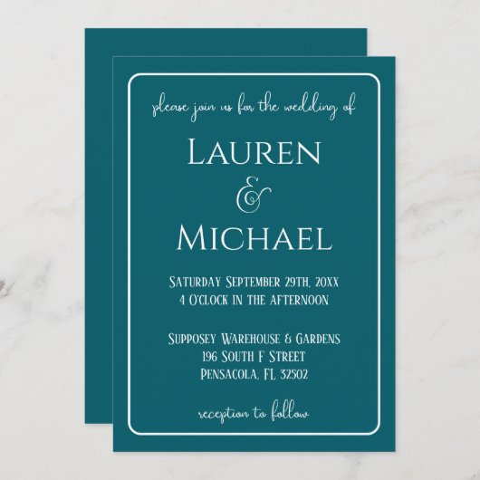 Bold Blauwgroen bruiloft Kaart (Voorkant / Achterkant)