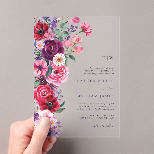 Bold Bloemen Huwelijk Acryl Uitnodiging (Insitu (Draagbaar))