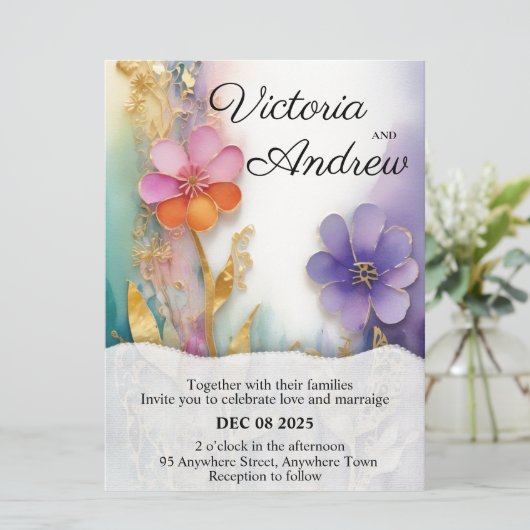 Bold Bloemen Huwelijksuitnodiging (Staand voorkant)