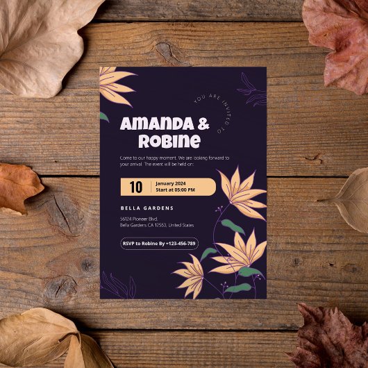 Bold Bloemen Huwelijksuitnodiging Kaart