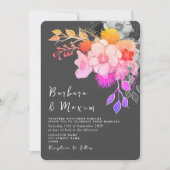 Bold Bloemen Roze & Zwart Huwelijksuitnodiging Kaart (Voorkant)