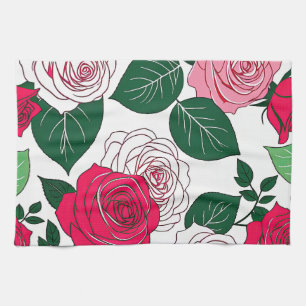 Bold Bloom Harmony - Hedendaagse rode en roze roos Theedoek